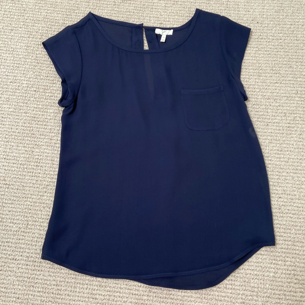Joie Silk Cap-Sleeved Top in Navy